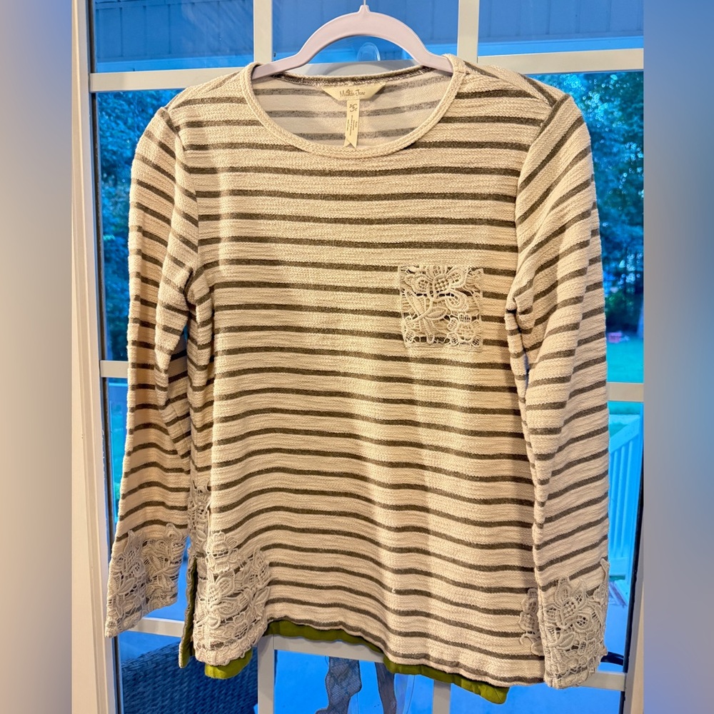 Matilda Jane Striped Long Sleeve Top with Lace Pocket Size Small.